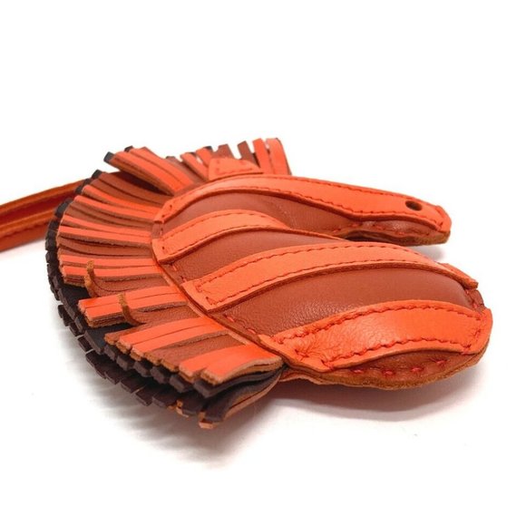 HERMES zebra Gee Gee Savannah strap Bag Charm Lambskin Leather Orange - Picture 7 of 16